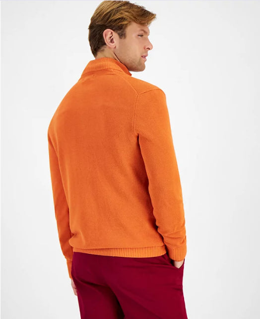 Men's Premium Orange Quarter-Zip Pullover Sweater