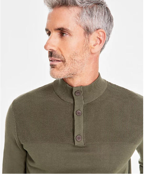 Men’s Olive Knit Button-Up Sweater