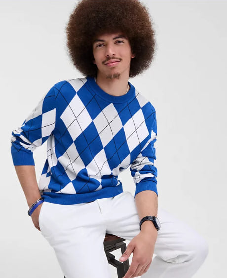 Premium Argyle Diamond Pattern Sweater - Blue & White