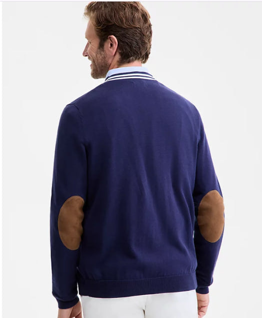 Men’s Classic Navy Cardigan with Striped Trim