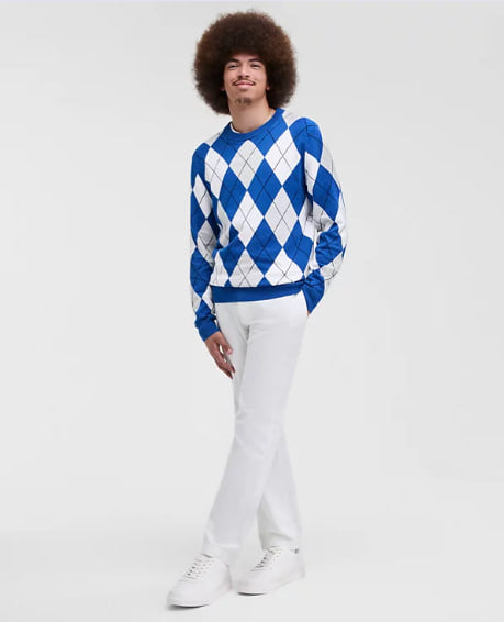 Premium Argyle Diamond Pattern Sweater - Blue & White